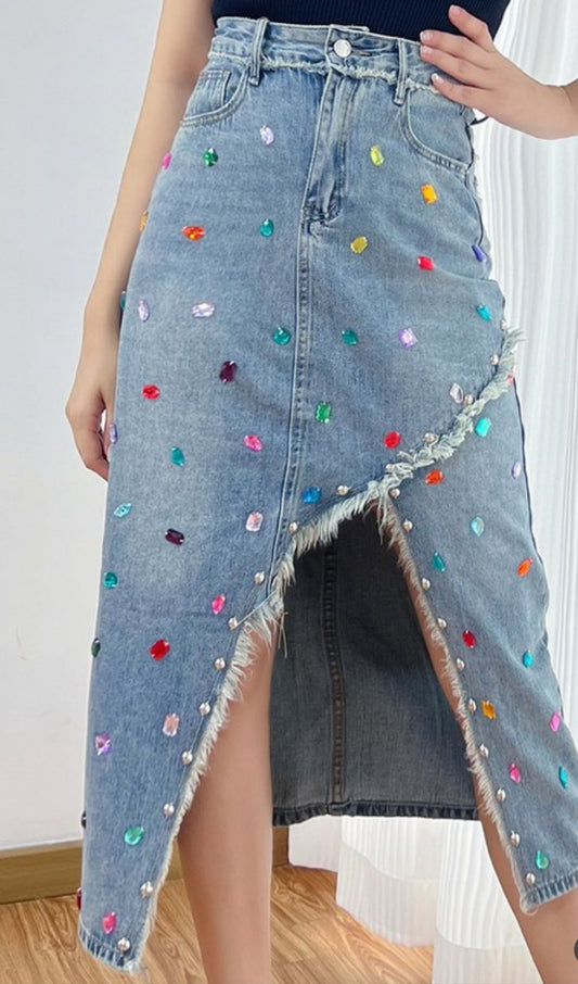 Embellished Denim Skirt