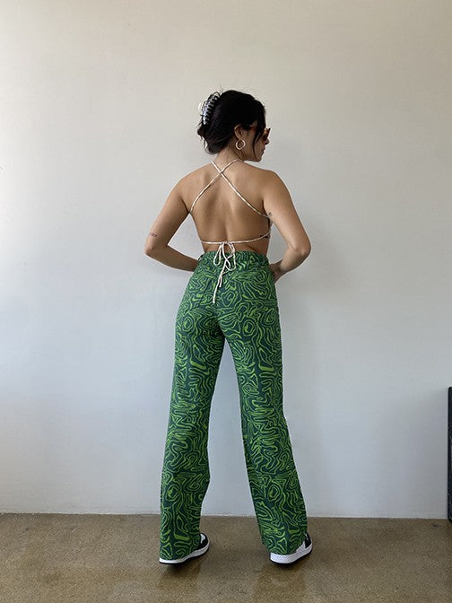 Wavy Print Green Pants