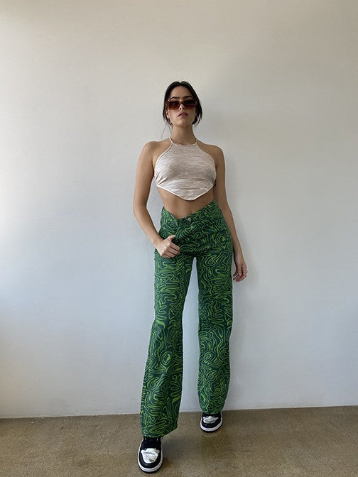 Wavy Print Green Pants