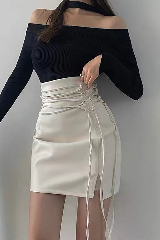 High Waist Drawstring Mini Skirt