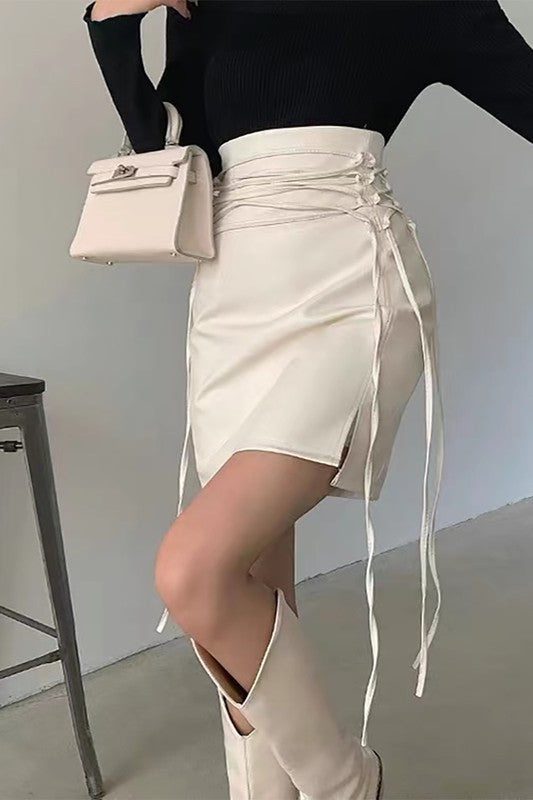 High Waist Drawstring Mini Skirt
