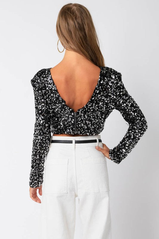Black Sequins Cropped Top