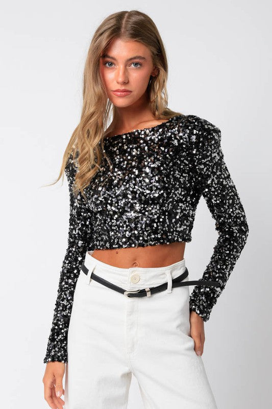 Black Sequins Cropped Top