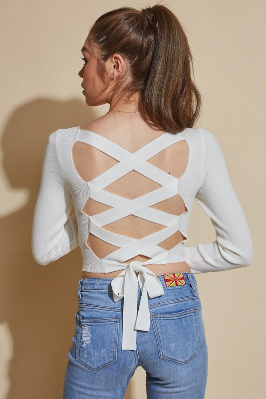 Off White Lace Up Top