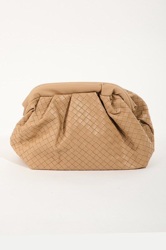 Faux Leather Basket Weave Pattern Clutch Bag