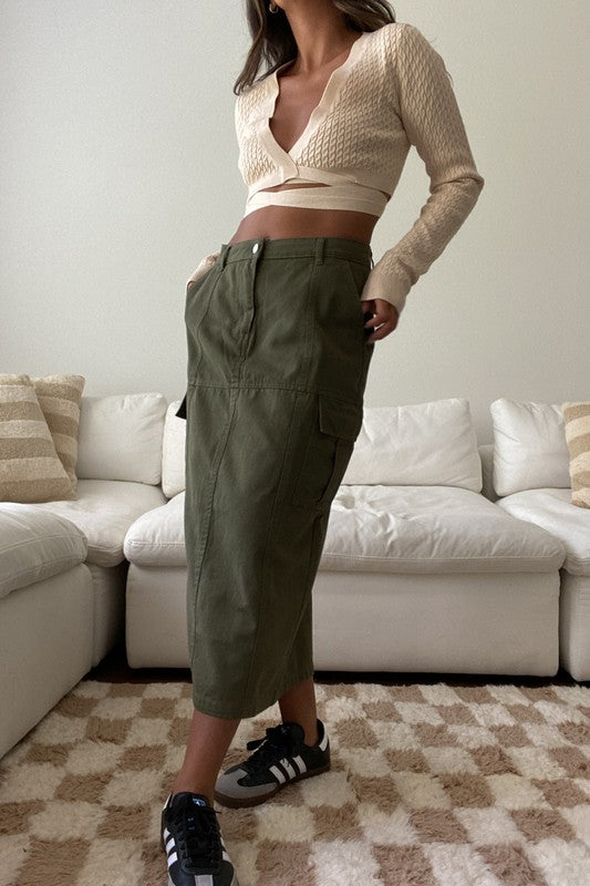 Olive Cargo Pocket Skirt