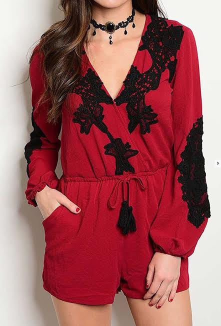 Berry with Black Details Romper