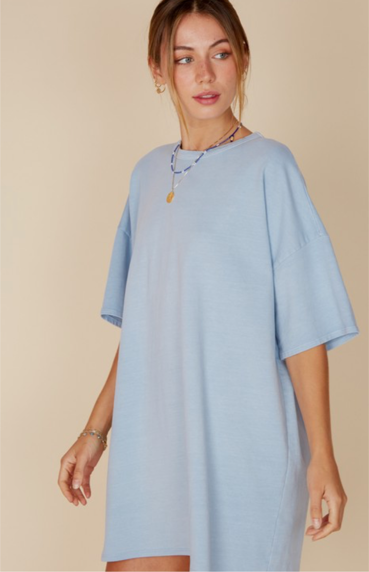 Washed French Terry Dress, Blue