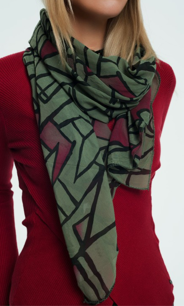 Green Scarf with Patterns
