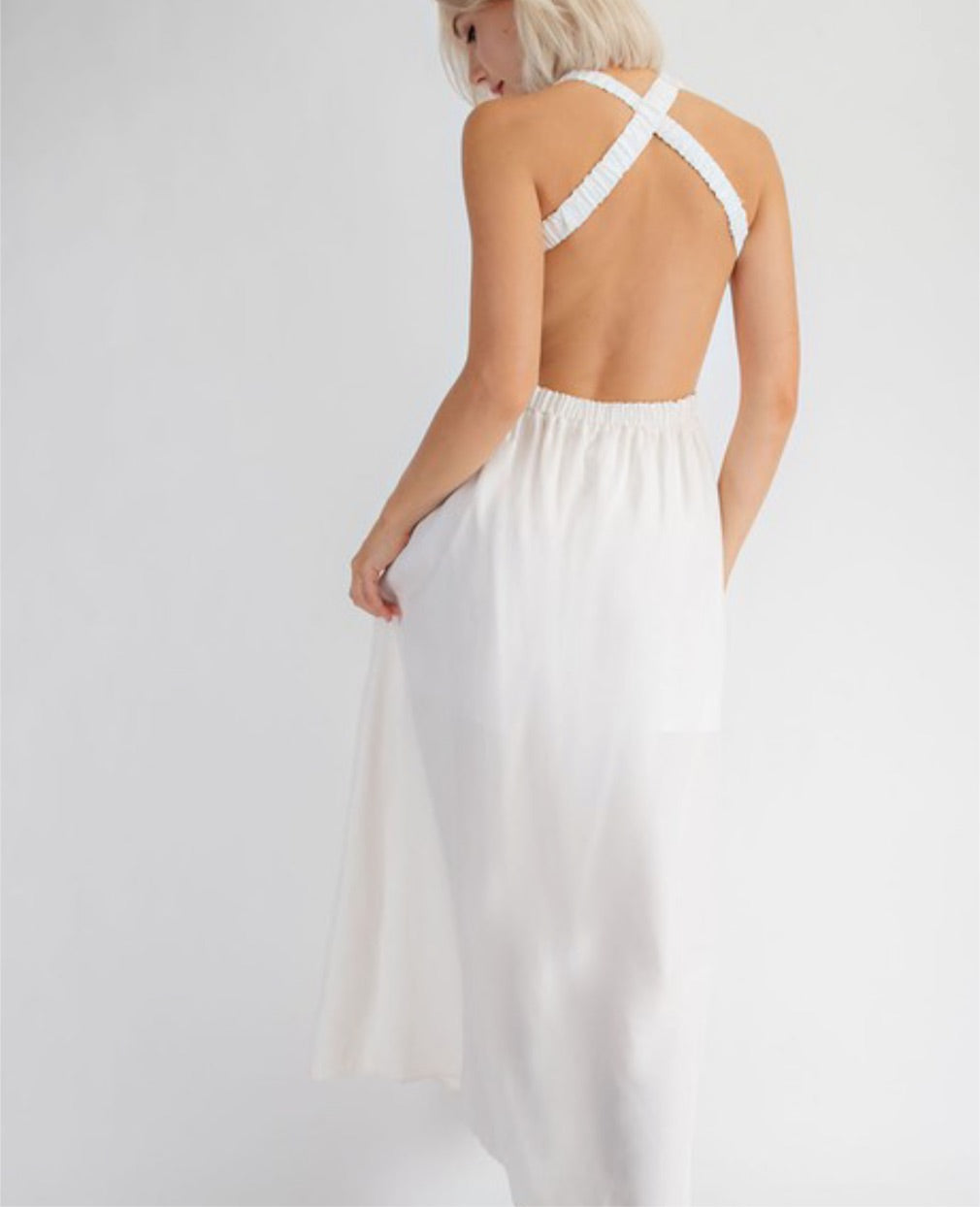 White Midi Dress w Open Back