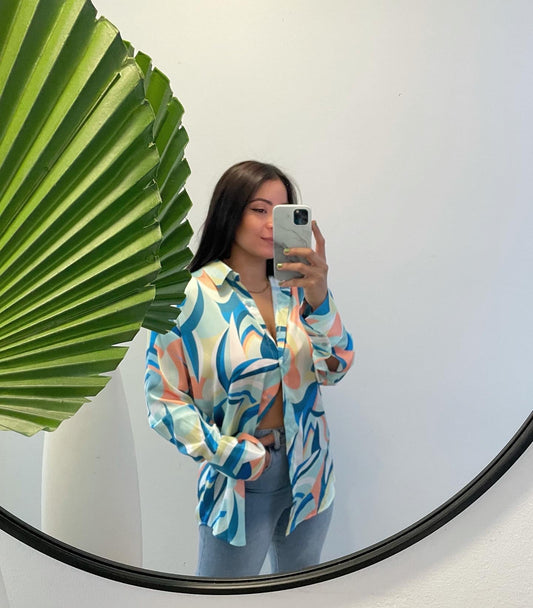 Abstract Print Button Down Top