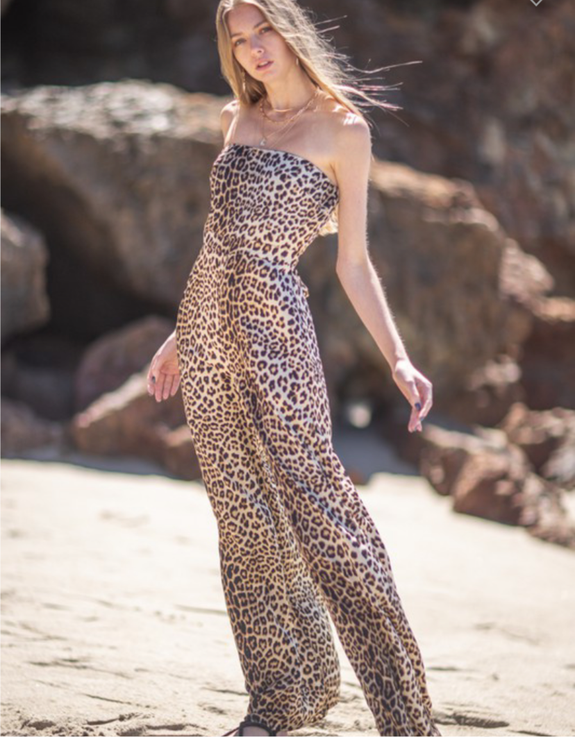 Leopard Print Strapless Jumpsuit