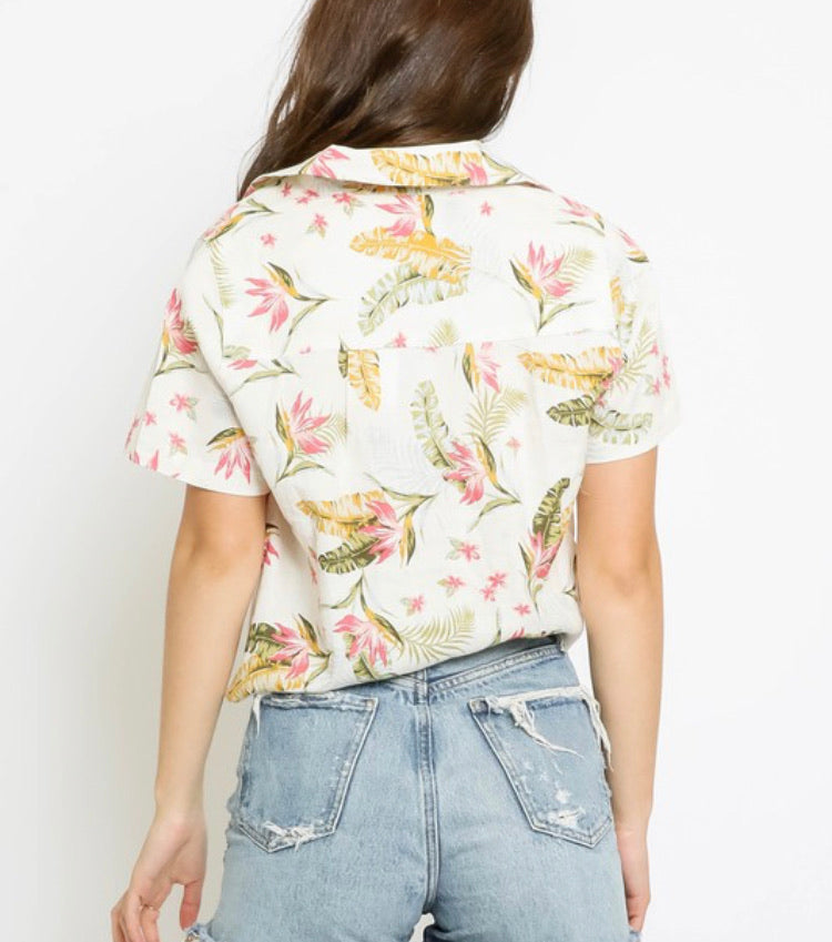 Pink Tropical Cropped Shirt
