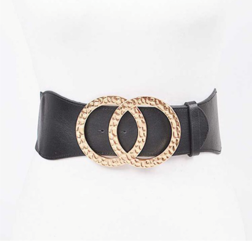 Hammered Double Circle Buckle Stretch Belt