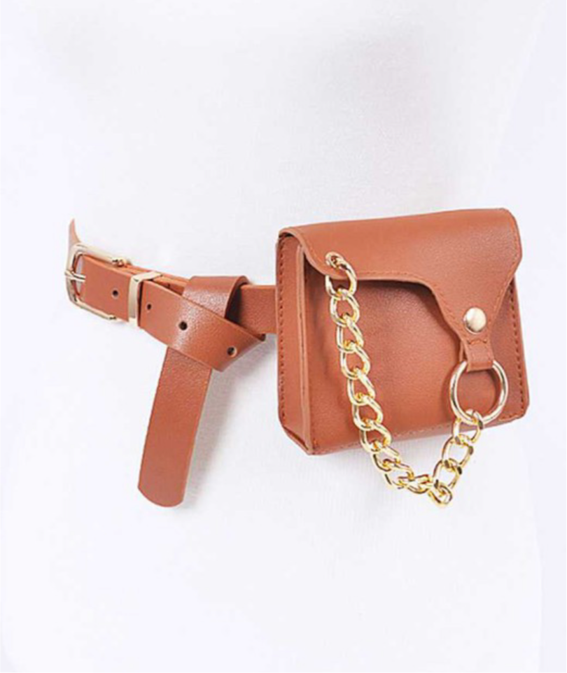 Faux Leather Chain Accent Belt Bag: 3 colors