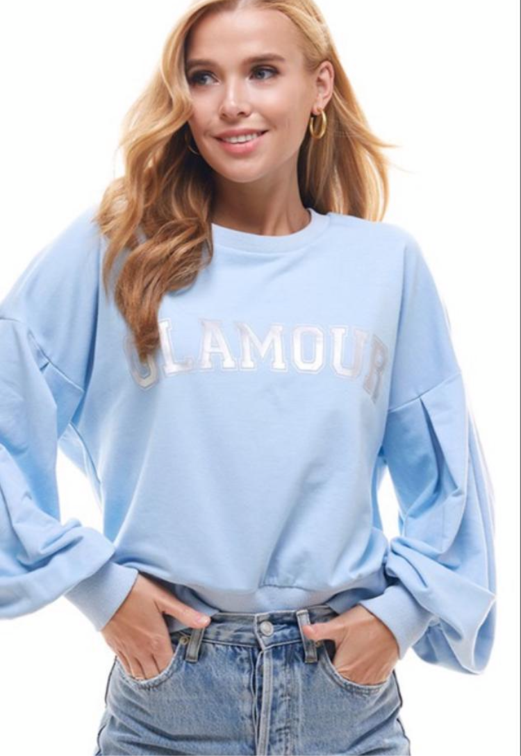 GLAMOUR graphic top/sweater, Lt Blue