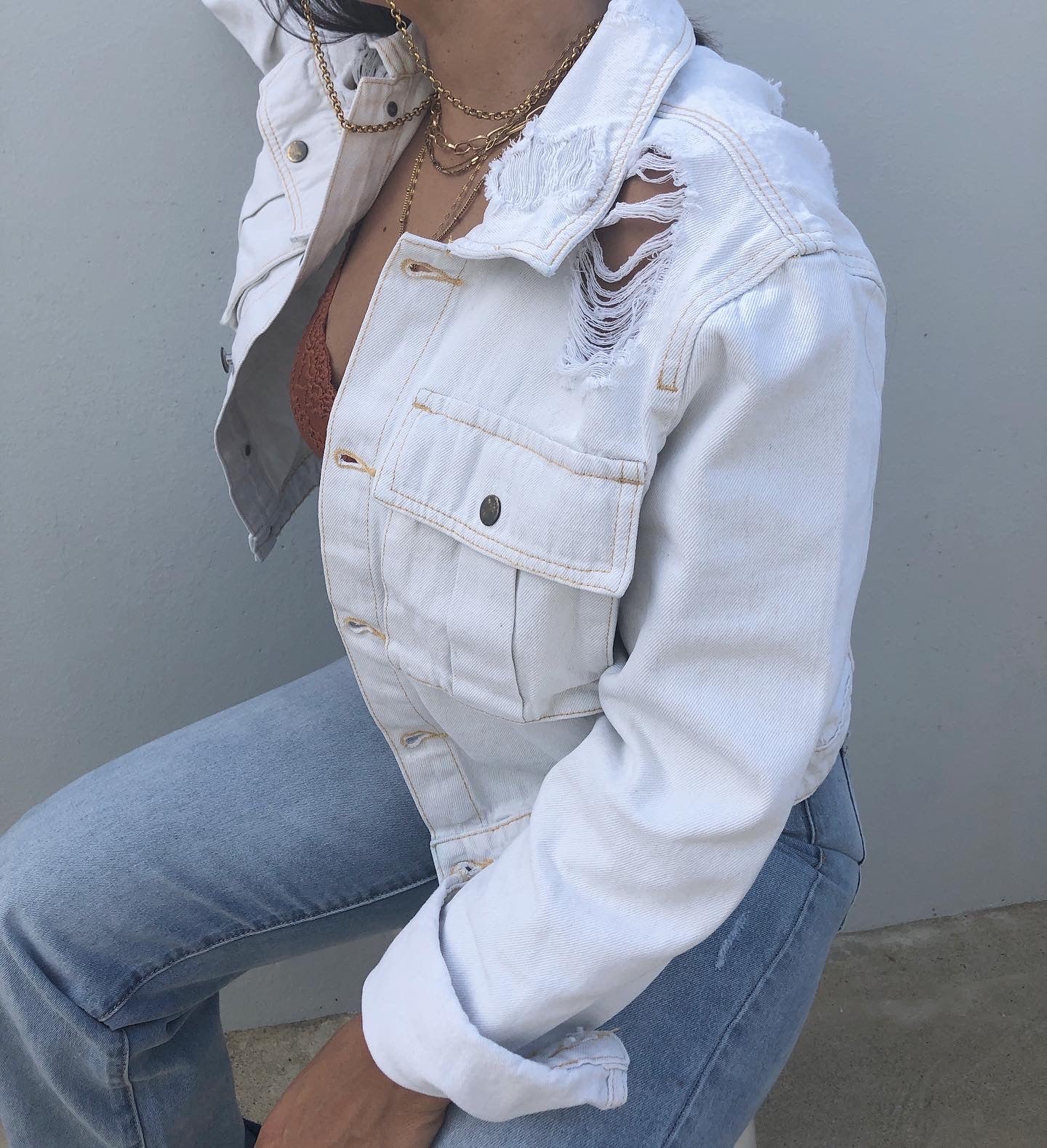 Denim Jacket with Ripped Details