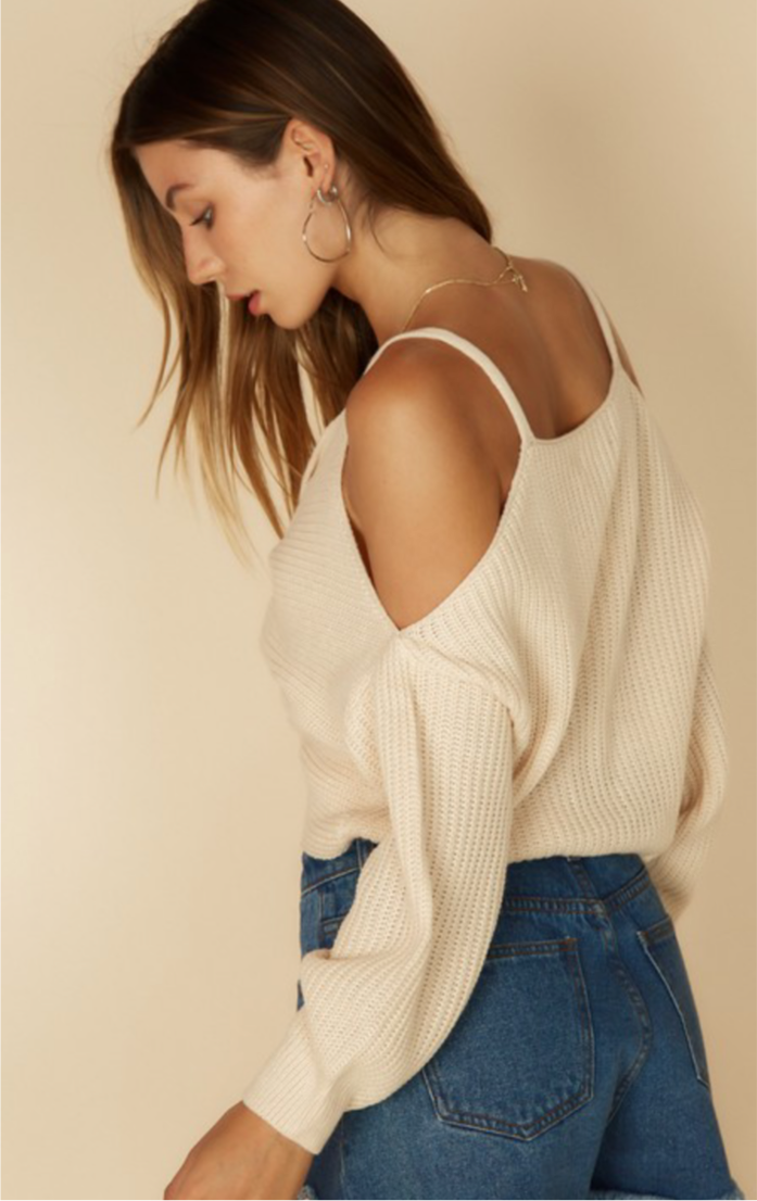 Twist Detail LS Sweater Top, Cream