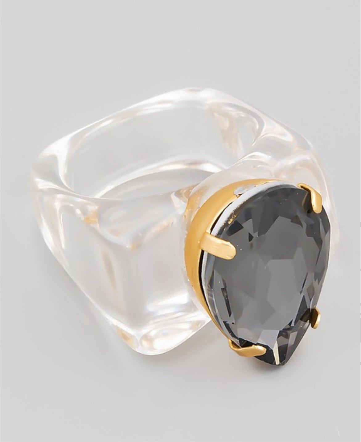 Square Teardrop Crystal Ring