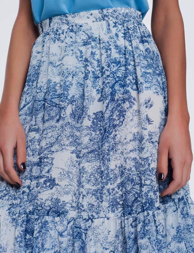 Blue Print Layers Flowy Skirt