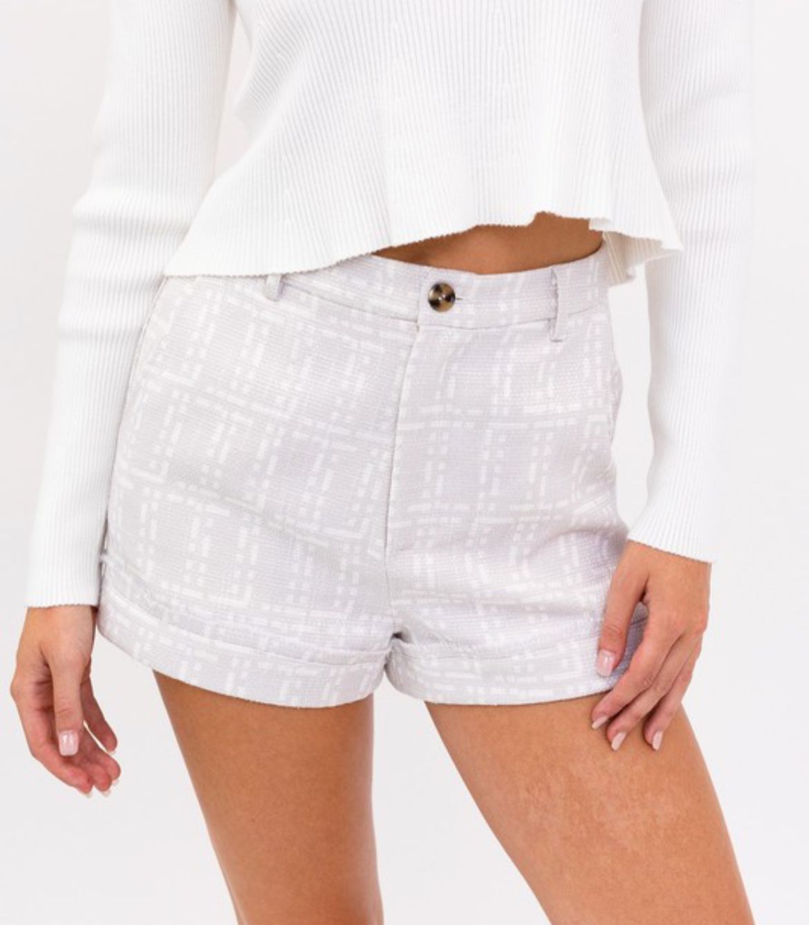 White & Grey Frayed Hem Shorts