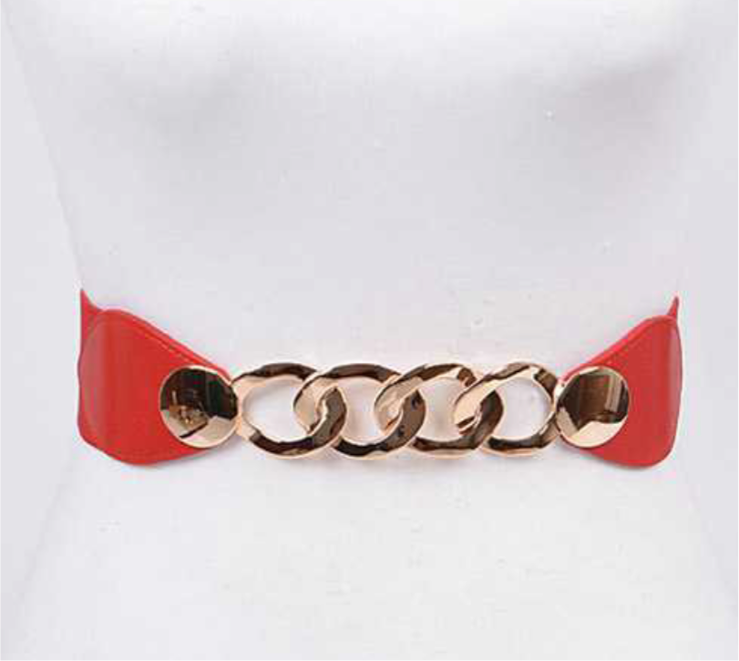 Iconic Chunky Chain Stretch Belt: Red