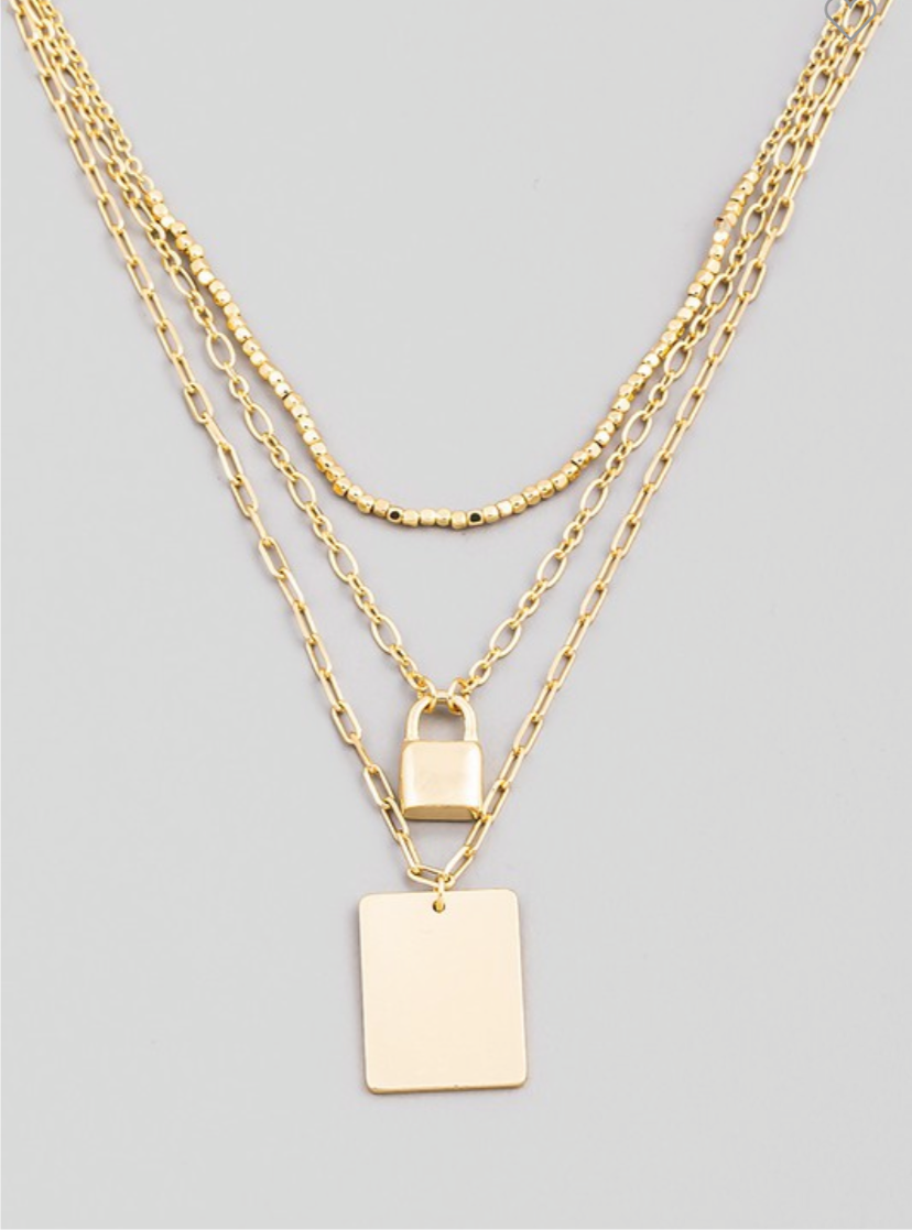 Layered Chain Dog Tag Pendant Necklace