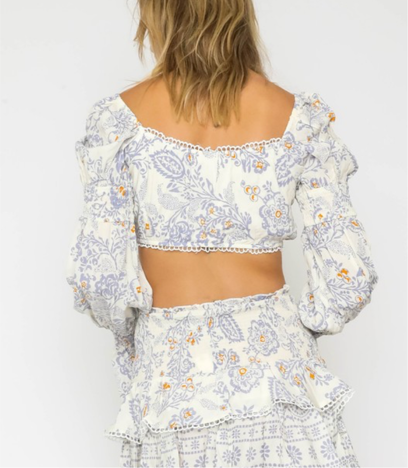 Blue Paisley Cropped Top