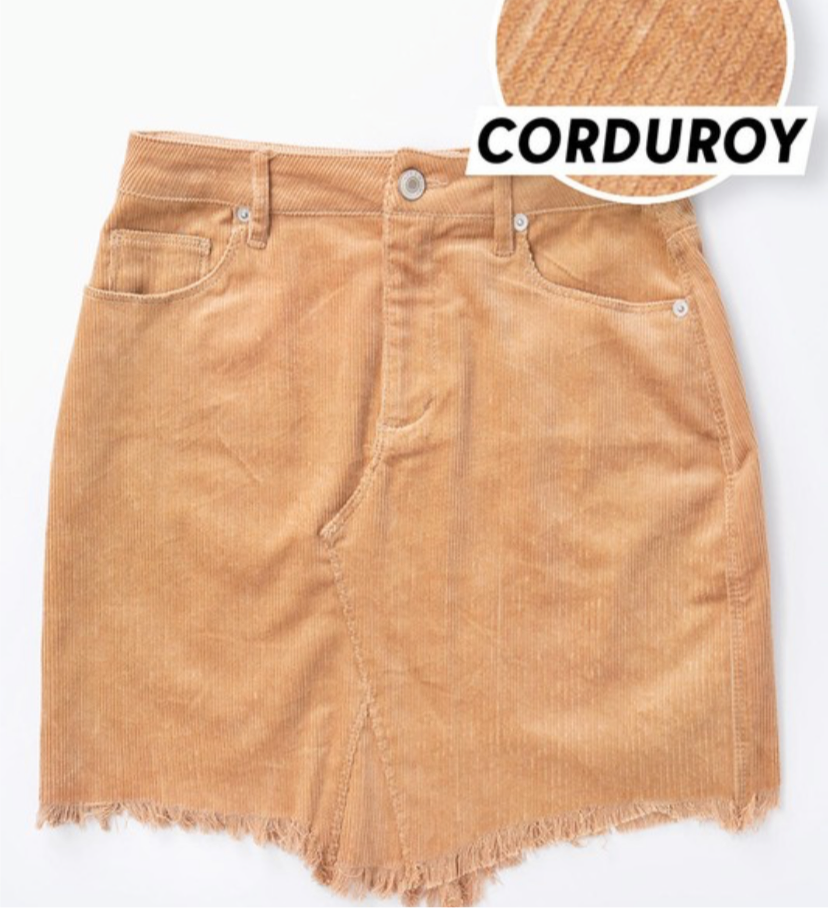 Frayed Hem Corduroy Mini Skirt