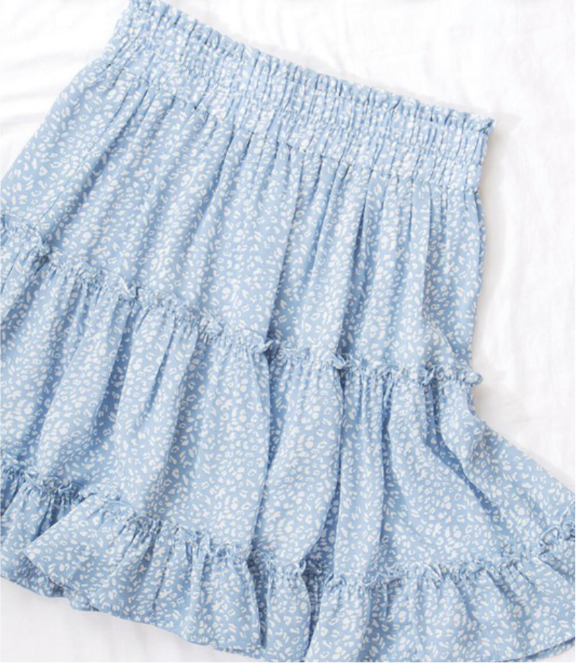 Blue, Ruffled Tiered Skirt