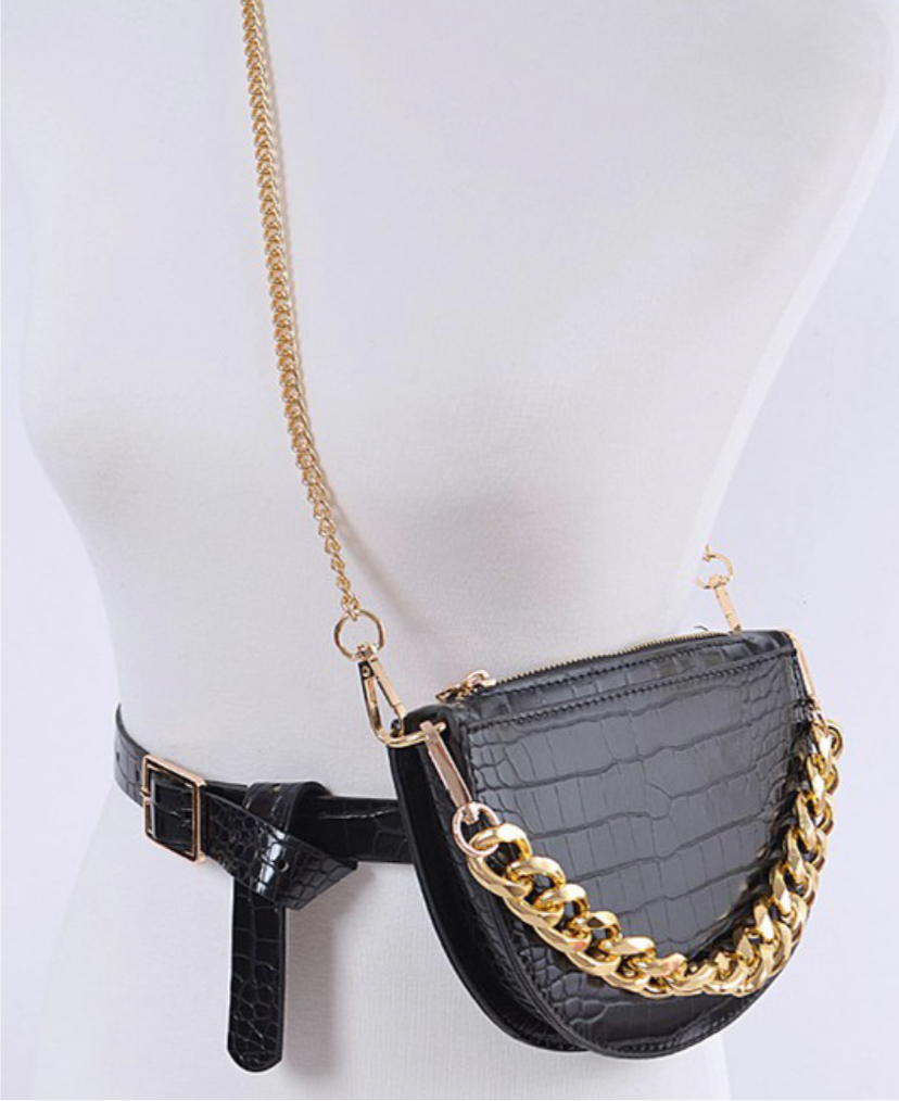 Convertible Crossbody Belt Bag: Black & Gold