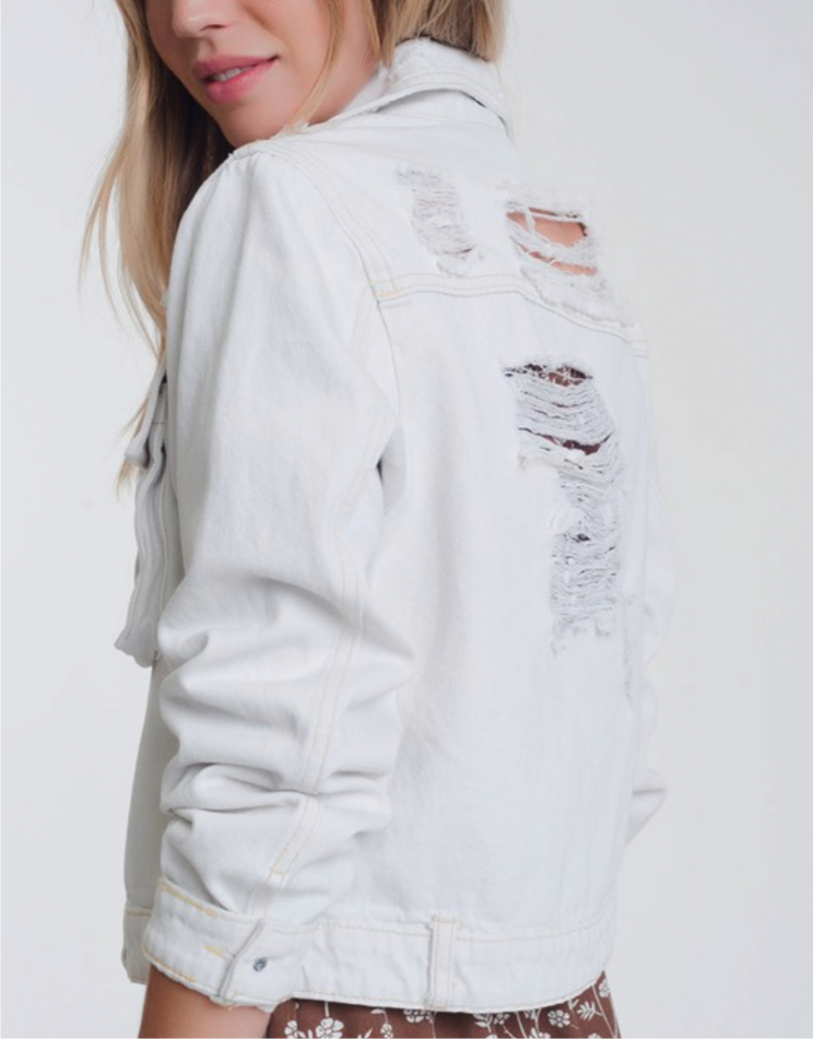 Denim Jacket with Ripped Details