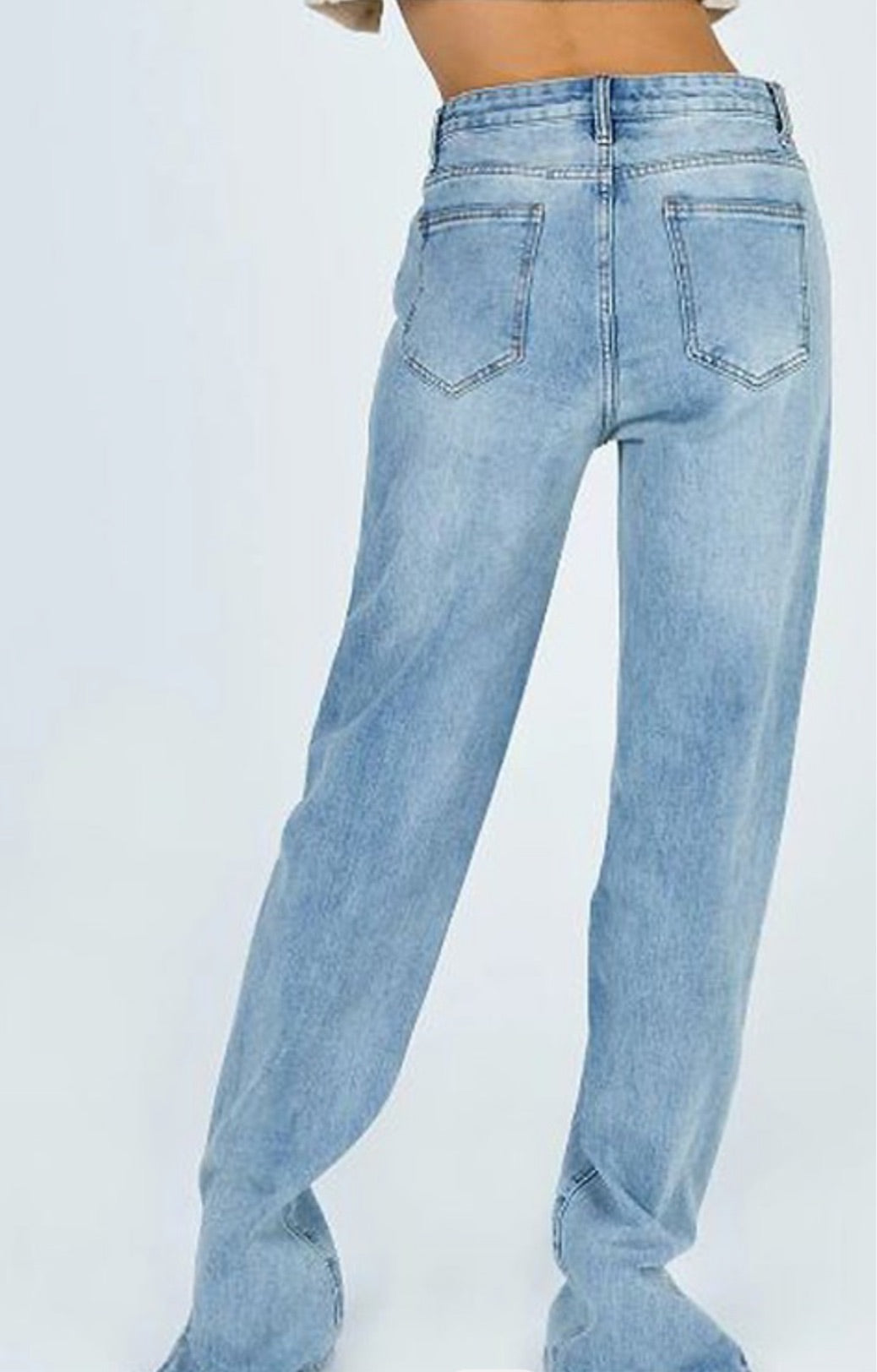 High Rise Washed Denim Jeans W Slits