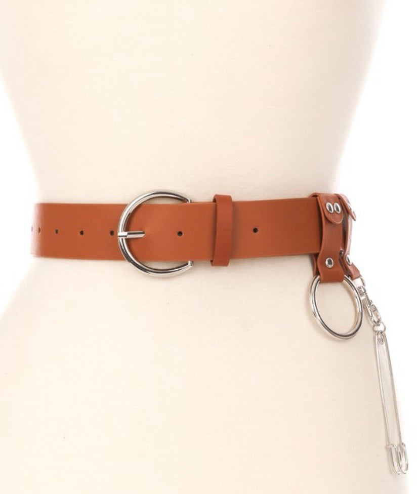 Faux Leather Ring Belt, Brown