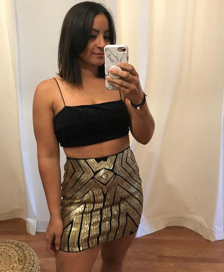 Gold Metalic Sequins Mini Skirt