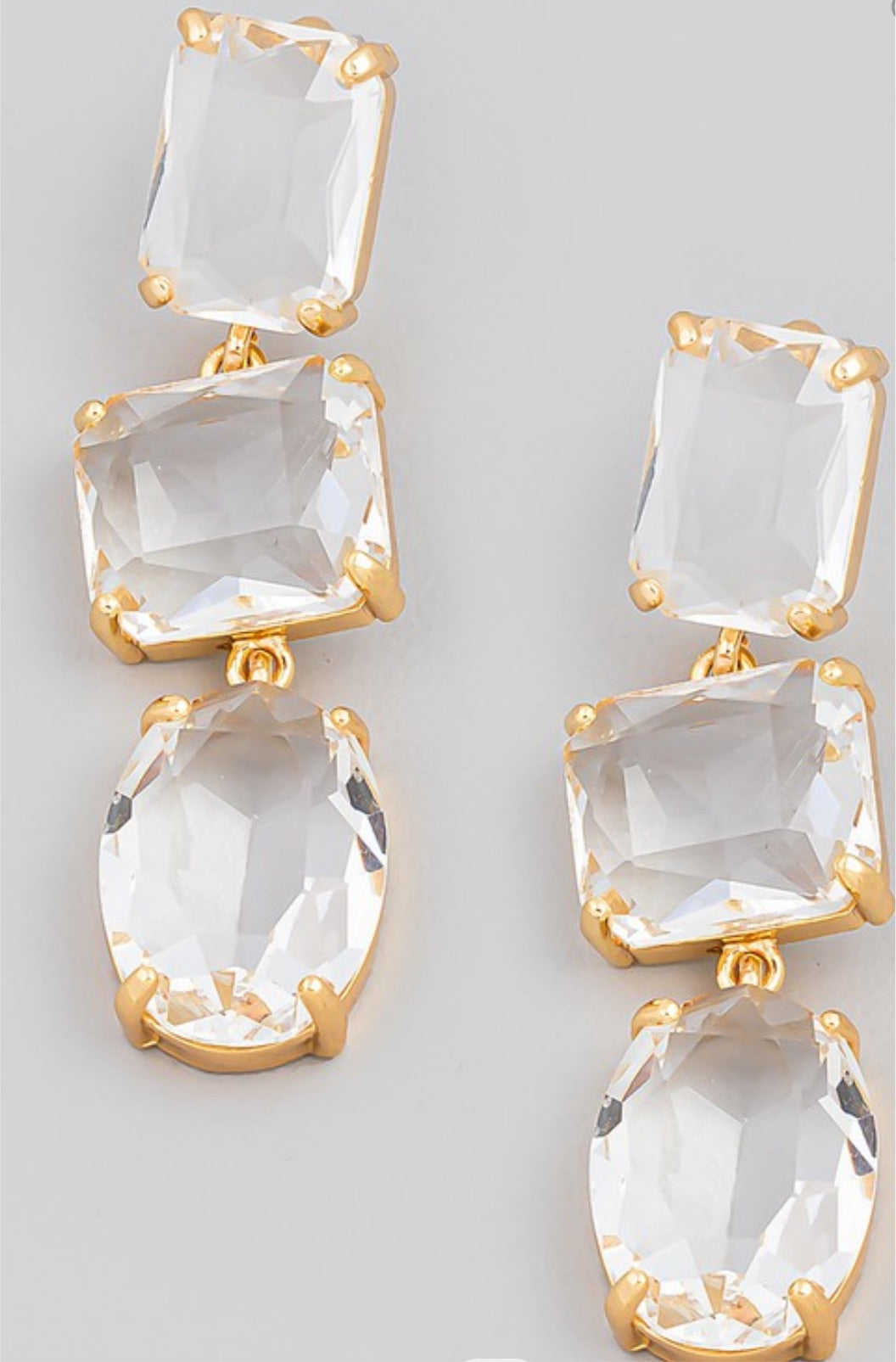 Square Oval Crystal Drop Earrings