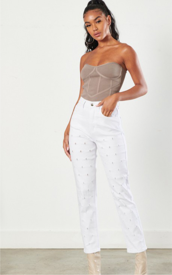 Distressed Mom Jeans, White