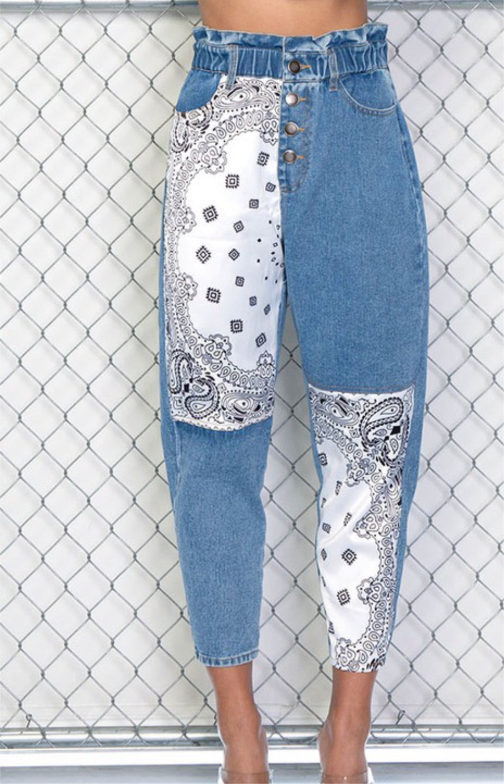 White Bandana Detail Slouchy Jeans