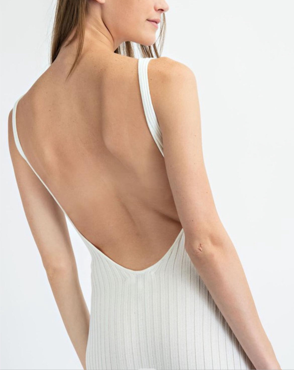Open Back White Midi Dress
