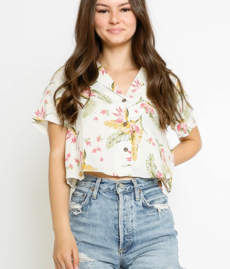 Pink Tropical Cropped Shirt