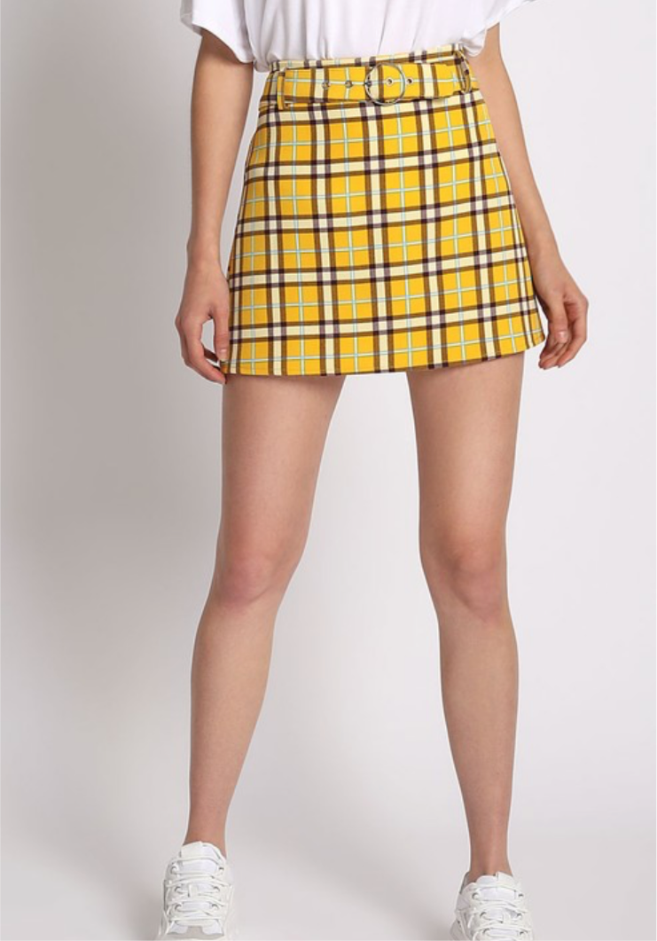Plaid Mini Skirt, Yellow