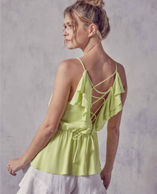 LEMON CROSS BACK SPAGHETTI TOP