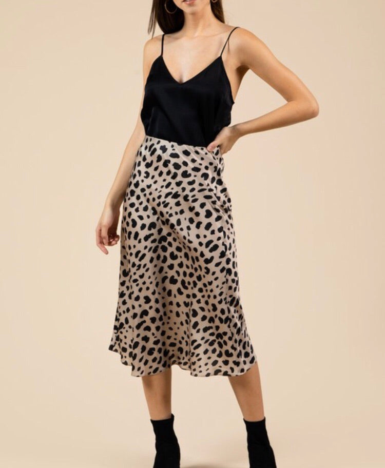 Beige Leopard Midi Skirt