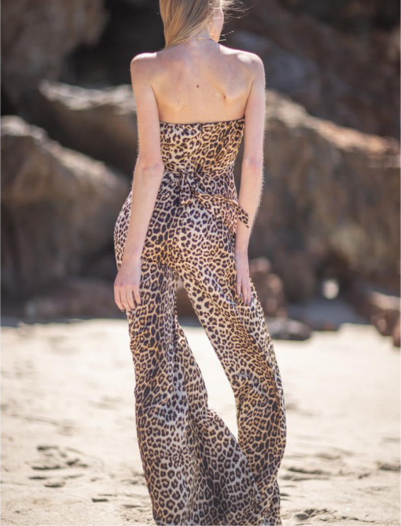 Leopard Print Strapless Jumpsuit