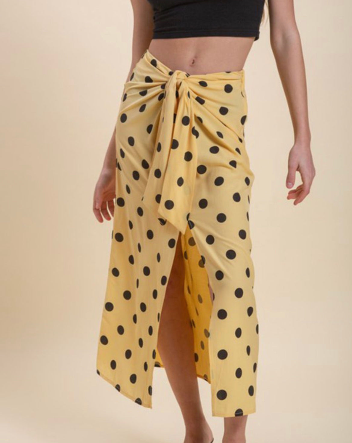 Yellow Tie Front Midi Skirt