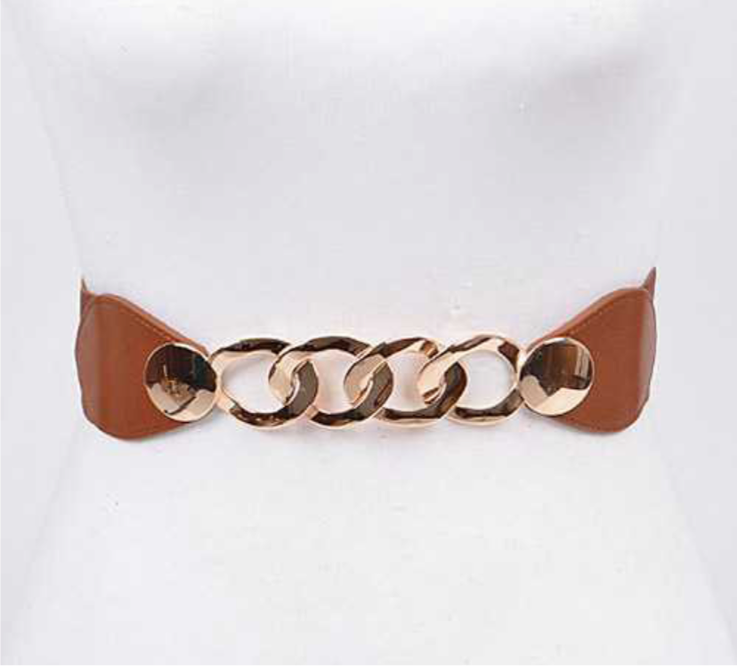 Iconic Chunky Chain Stretch Belt: Camel