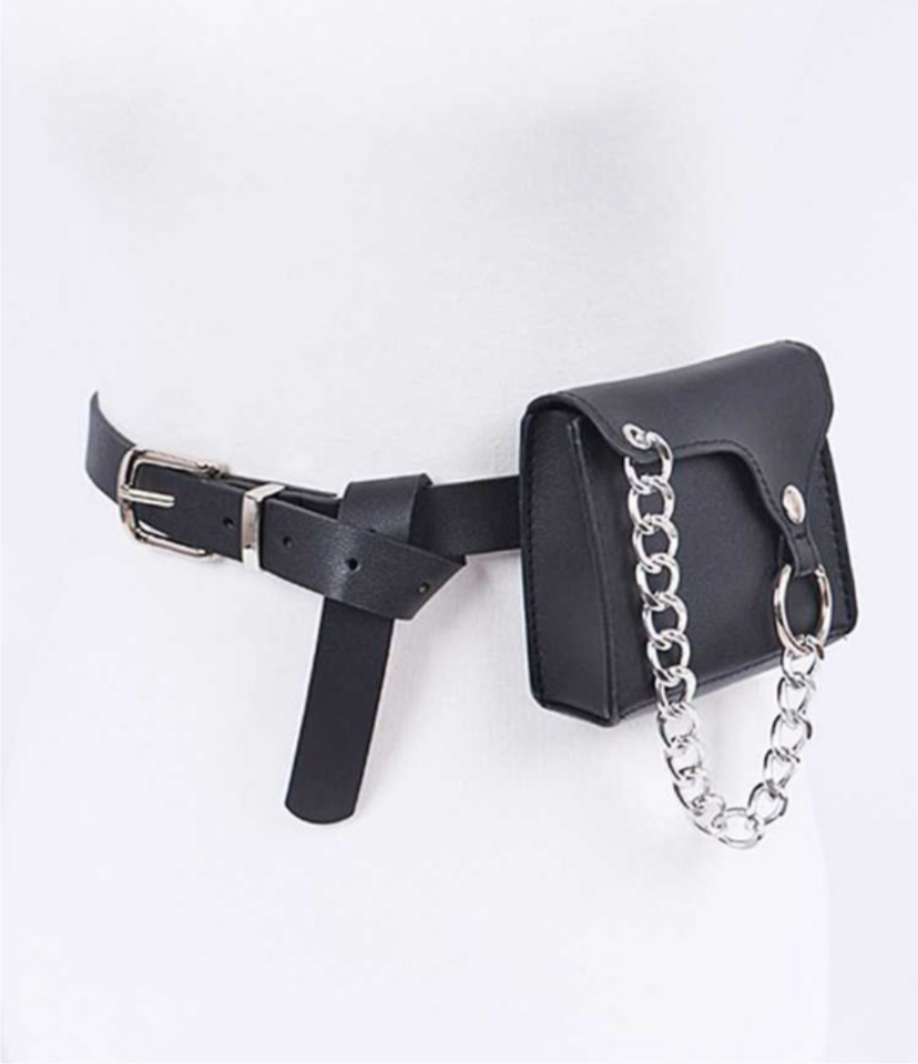 Faux Leather Chain Accent Belt Bag: 3 colors