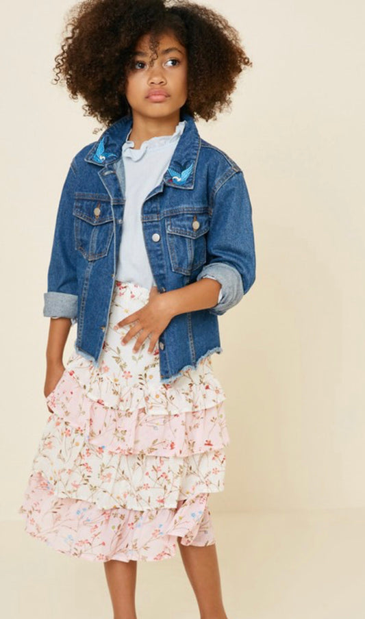 Ruffle Floral Midi Skirt