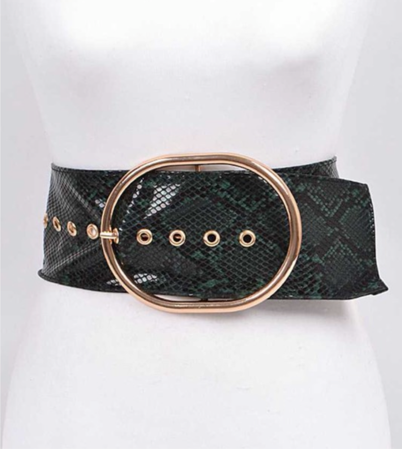 Iconic Printed Wide Belt: Green