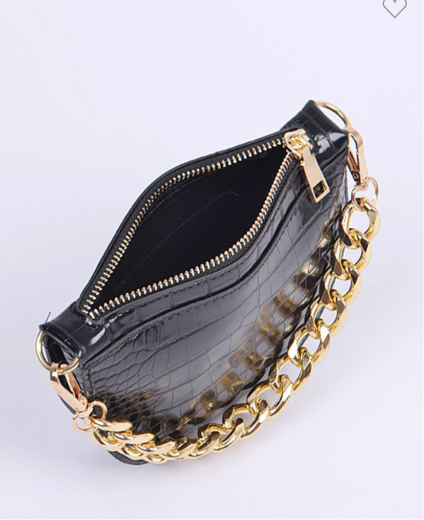 Convertible Crossbody Belt Bag: Black & Gold
